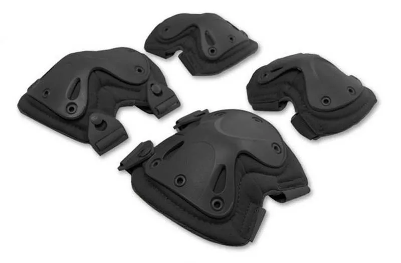 Tactical Airsoft Sports Military x Shape Knee & Elbow Protective Pads Set Black