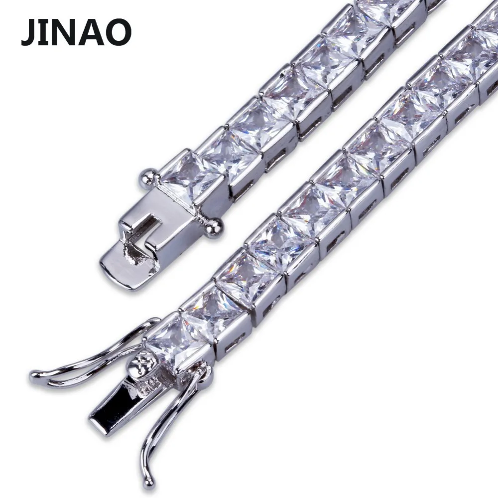 JINAO 1 Row 6mm Hip Hop Bracelet Gold Color Plated Micro Pave AAA Cubic Zirconia Iced Out Bling Box Chain Bracelet Men\'s Gift