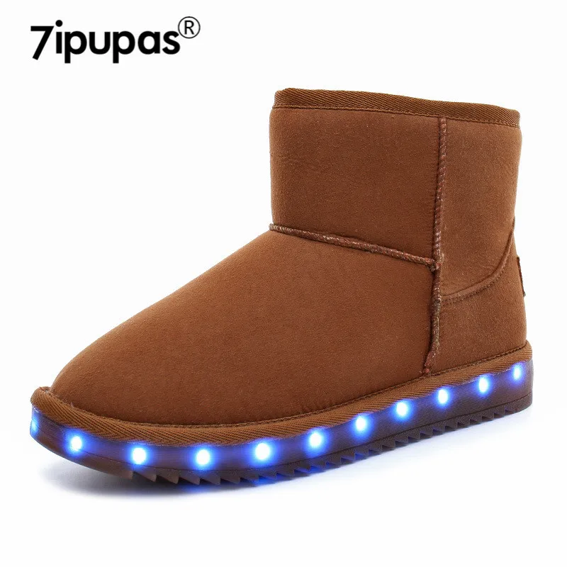 7ipupas Children winter Luminous shoe Anti slip With velvet light up led sneakers High-top Keep warm Cotton-padded glowing shoes