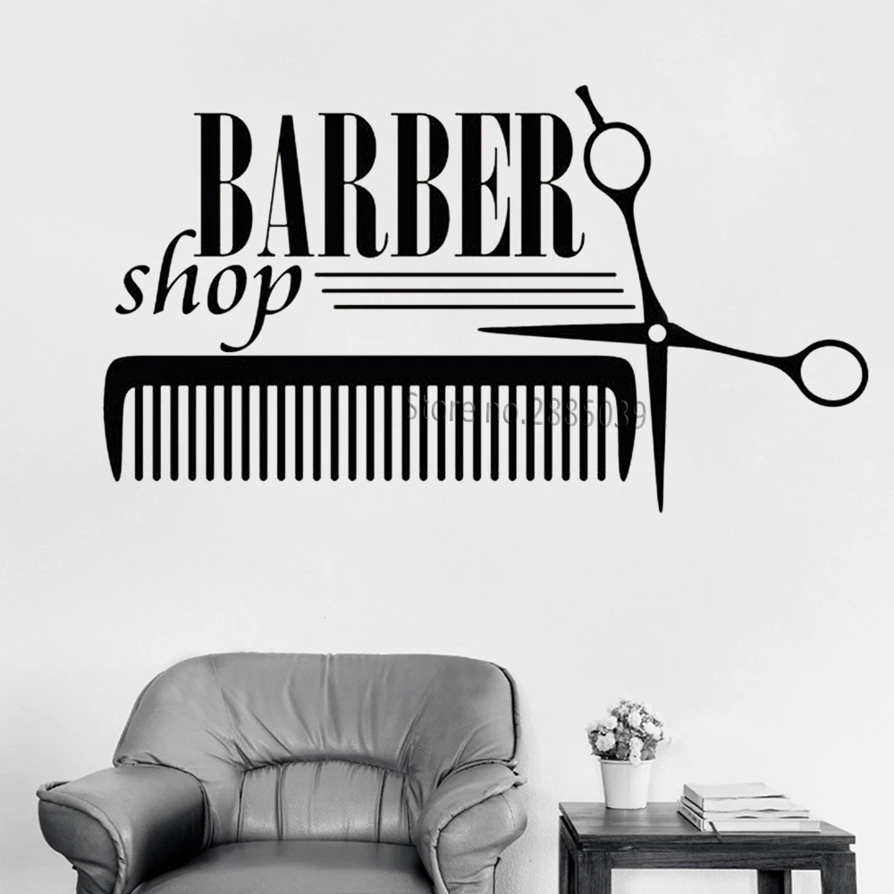 

New Style Hair Salon Sign Vinyl Wall Stickers Barber Shop Badges Tools Decals Wall Decor Art Murals Wallpapers Removable LC987