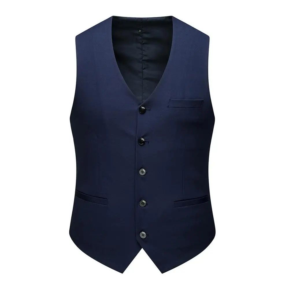 COLDKER Men\'s V-Neck Sleeveless Slim Fit Jacket Casual Vests For Men Blazer Suit Male Waistcoat Black Grey Navy Blue