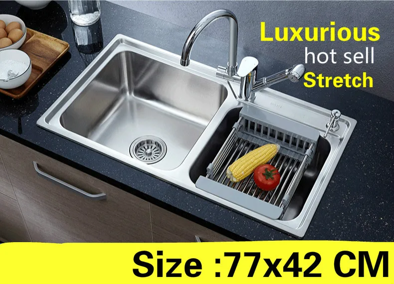 

Free shipping Apartment kitchen double groove sink vogue luxurious do the dishes 304 stainless steel hot sell 770x420 MM