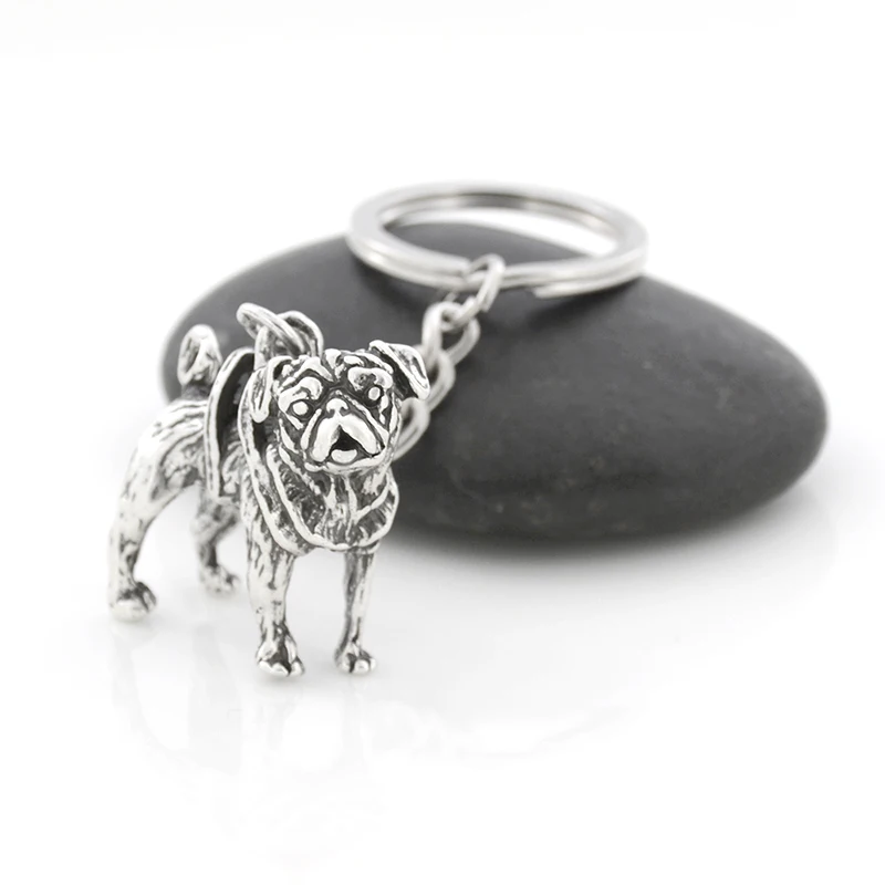 Vintage Silver Plated Black Cute Pug Keychain Metal Dog Animal Key Chain Keyring Bag Charm Women Man Child Pet Jewellery Gift