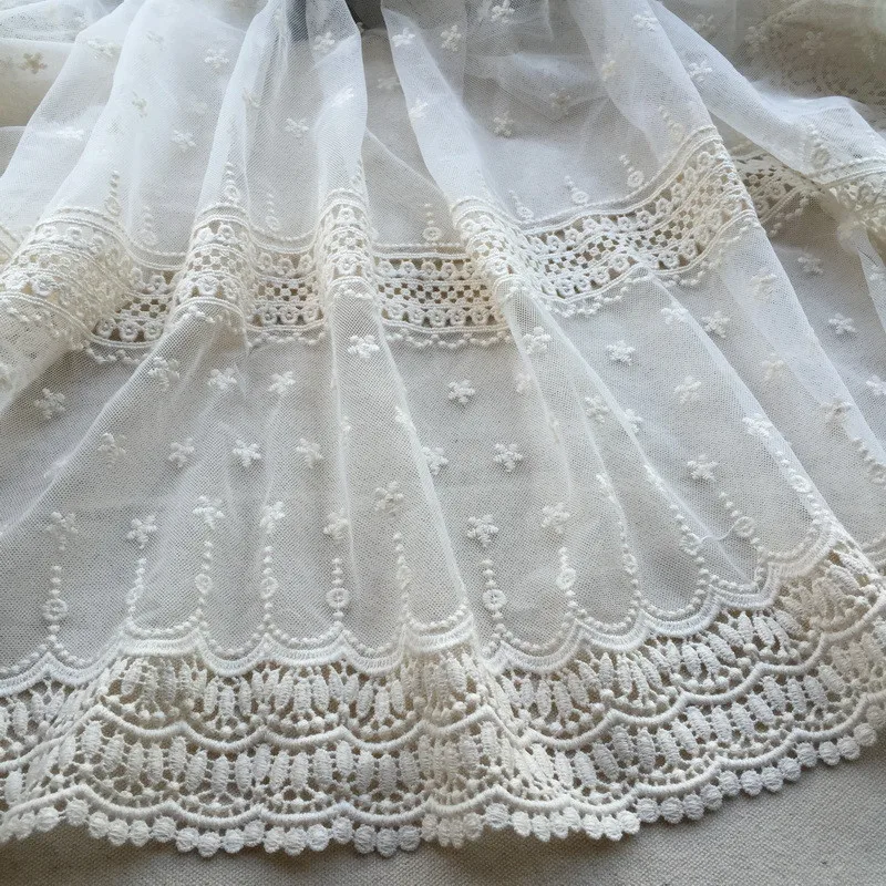 Vintage Ivory White Tulle Embroidered Lace Fabric for Bridal Lace DIY Curtain Fabric Home Decors