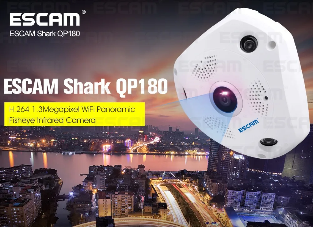 

ESCAM QP180 960P 360 Degree Fish Eye Lens VR Panoramic IP Camera