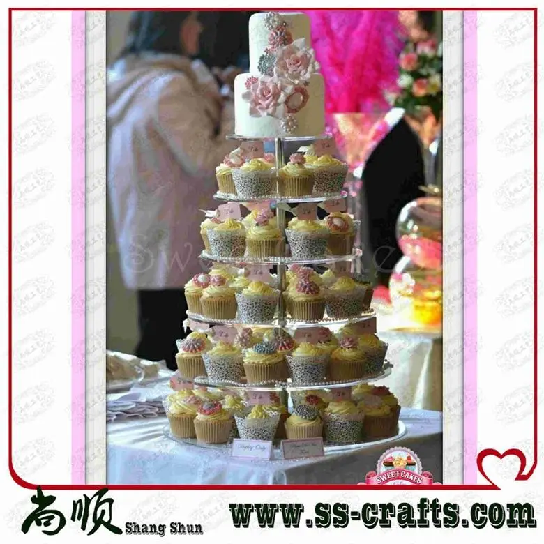 Clear 6 tier acrylic table top wedding cupcakes stand Plexigalss Wedding cupcake Case party decoration