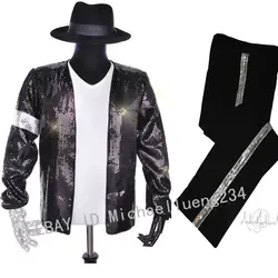 Punk Halloween Costume Christmas MJ Michael Jackson Classic Billie Jean tour Black Sequin Jacket Outerwear Collection Gift