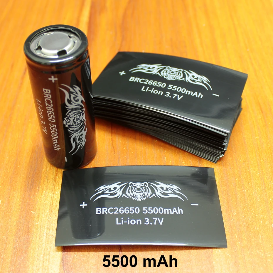 

100pcs/lot Lithium battery accessories PVC heat shrinkable tube 5500mAH capacity label heat shrinkable film 26650 battery skin