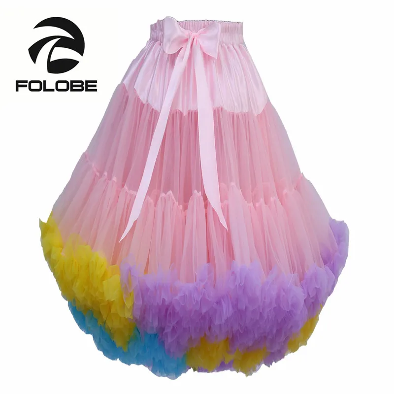 FOLOBE Mixed Colors Tulle Skirt Vintage Tutu Skirts Womens Party Prom Underskirt Ballet Skirt faldas de tull Mujer Saias