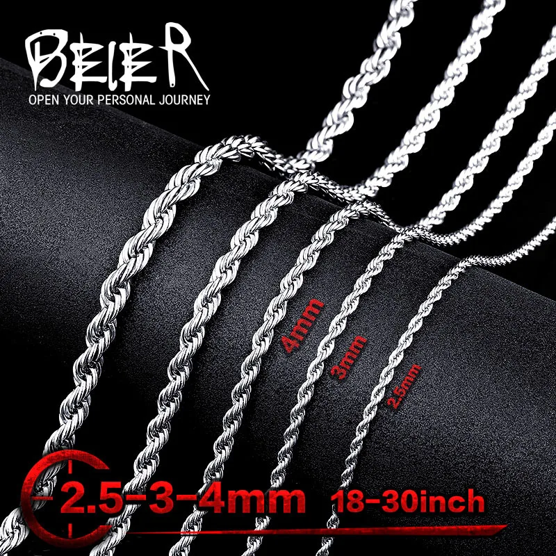 Beier 2.5/3/4mm Stainless Steel Necklace Twist  Rendy Chain Necklace Boy Man Necklace chain BN1007