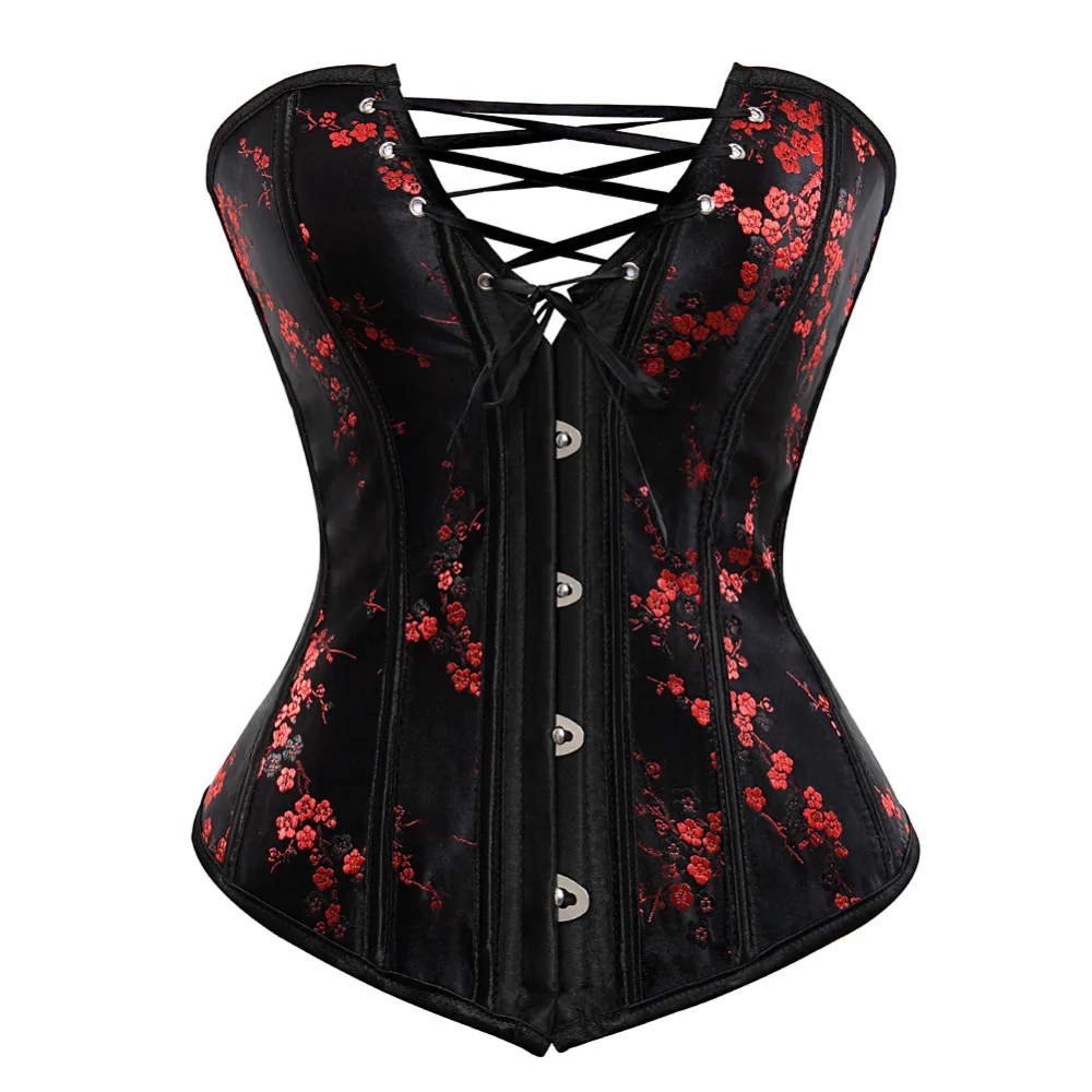 Corset Lingerie For Women Floral Jacquard Overbust Corset Waist Cincher Plum Bustier Sexy Hot Plus Size