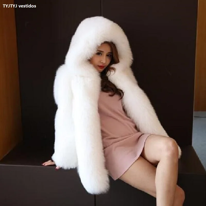 fashion 2023 high-quality Fur coat artificial fur in the long section of the thick warm whole skin fox fur fur hood coat coat