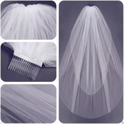 New 2T White Ivory Bridal Elbow Length Cut Edge Wedding Veil 75CM With Comb Soft Tulle Bride Veils