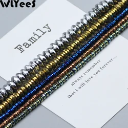 WLYeeS Faceted Flat Round Hematite beads 4 6 8 10mm Multicolor Silver Plated Gold Color Loose Beads DIY Jewelry Bracelet Making