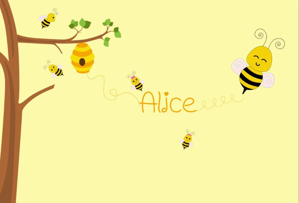 

7x5FT Alice Wonderland Bees Baby Shower Custom Photo Backdrop Background Banner Vinyl 220cm x 150cm