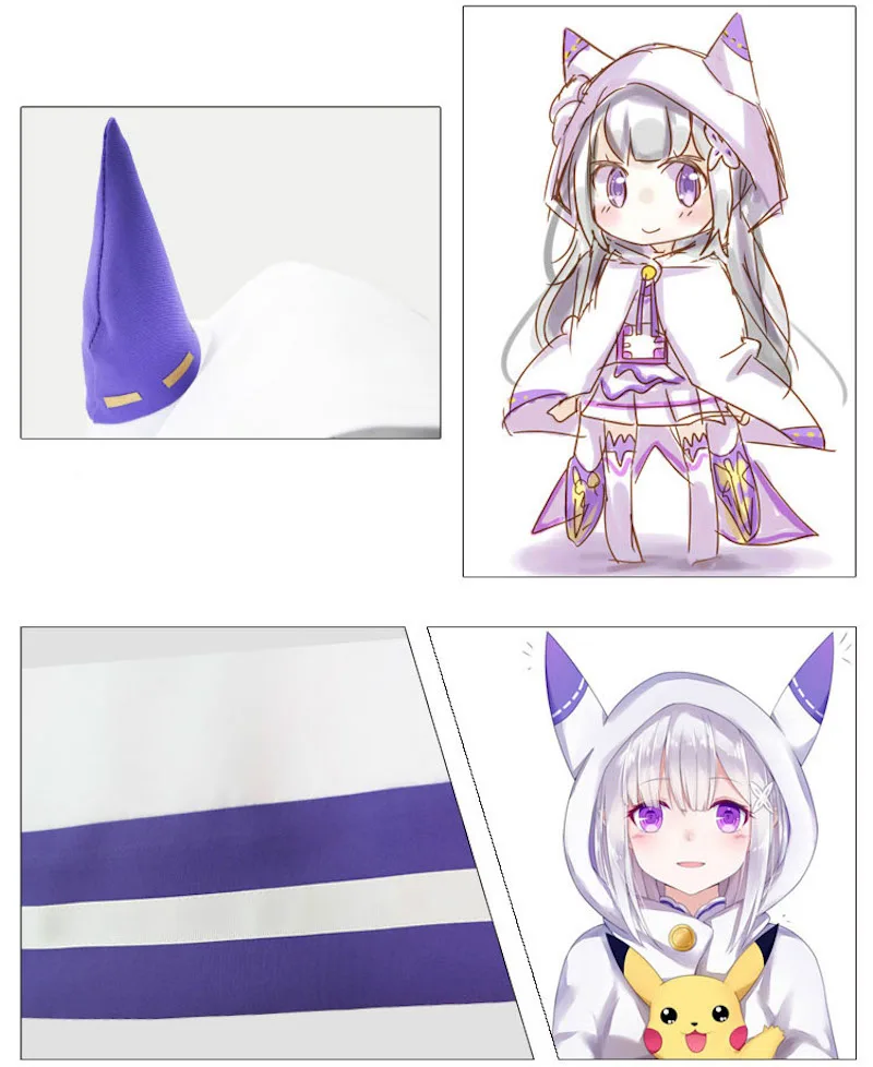 Re:Zero kara Hajimeru Isekai Seikatsu Emilia Cat Ear Cloak Casual Cape Re:Life in a Different World from Zero Cosplay Costume