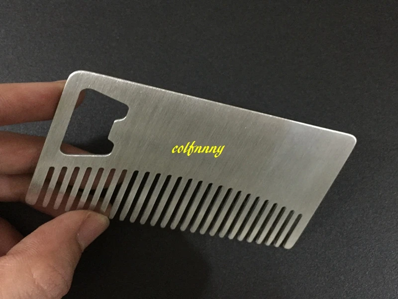 

100pcs/lot Fast shipping Customized Stainless Steel Credit card Bottle Opener Beard Metal Comb beer openers