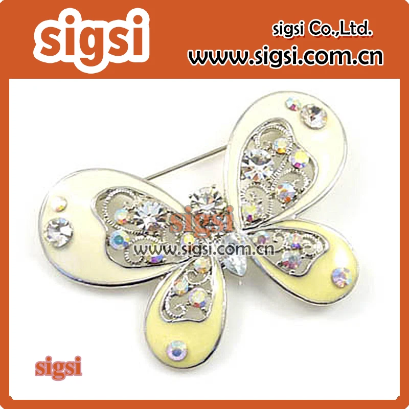 100pcs fancy black/light yellow enamel inseat butterfly acrylic rhinestone brooch pin for decoration