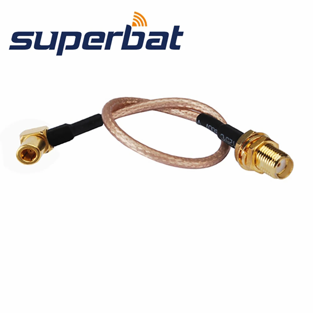 Superbat High Lift SMA Female to SSMB Male Right Angle Jumper 3.5mm Cable RG316 15cm for Wireless Extension Cord