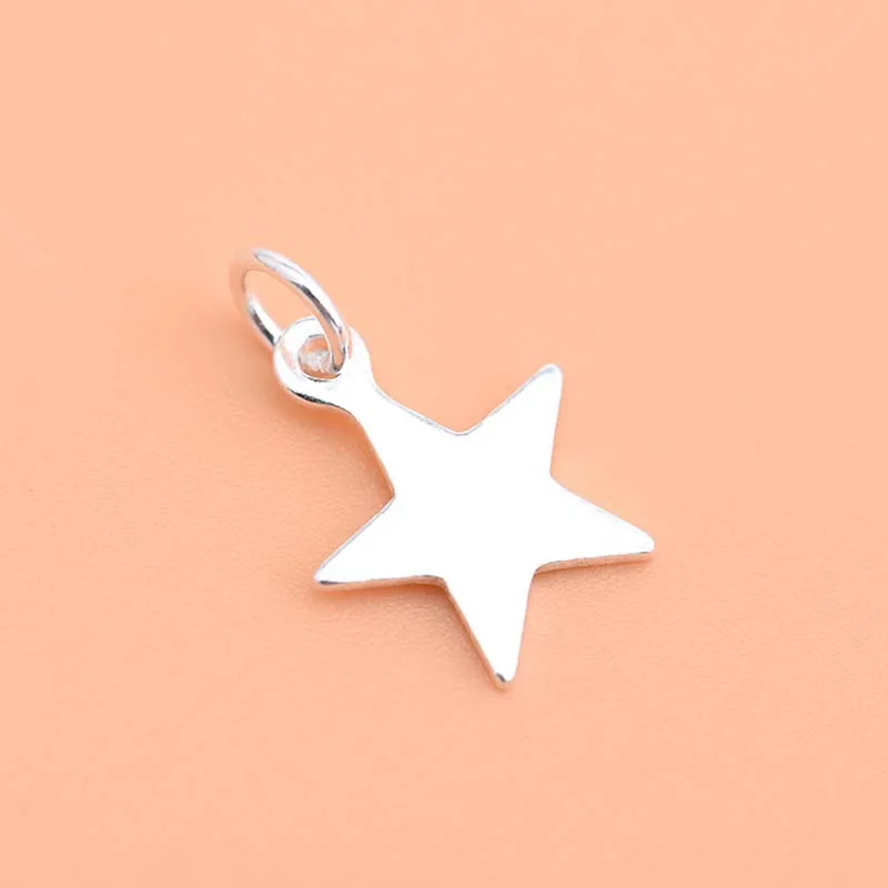 5pcs Real Pure Solid 925 Sterling Silver Star Pendant with Close Ring Pentagram Necklace Bracelet DIY Jewelry Making Findings