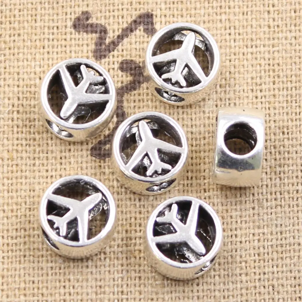 15pcs 11x7x11mm Airplane Plane 4mm Big Hole Antique Silver Color Beads Charms Fits Diy Charms Bracelet Jewelry Beads