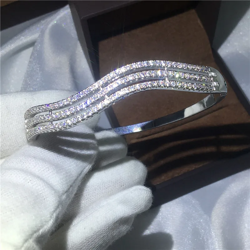 Fashion Wave line Bangle 5A cubic zirconia White Gold Filled Engagement Wedding Bangles Bracelets for women Bridal Jewelry B5