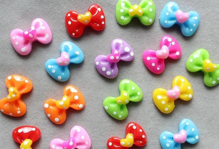 200pcs Resin Flatback Cute polka dots heart bow decoden cabochon Cabs -DIY scrapbook, hair bow and flower centers