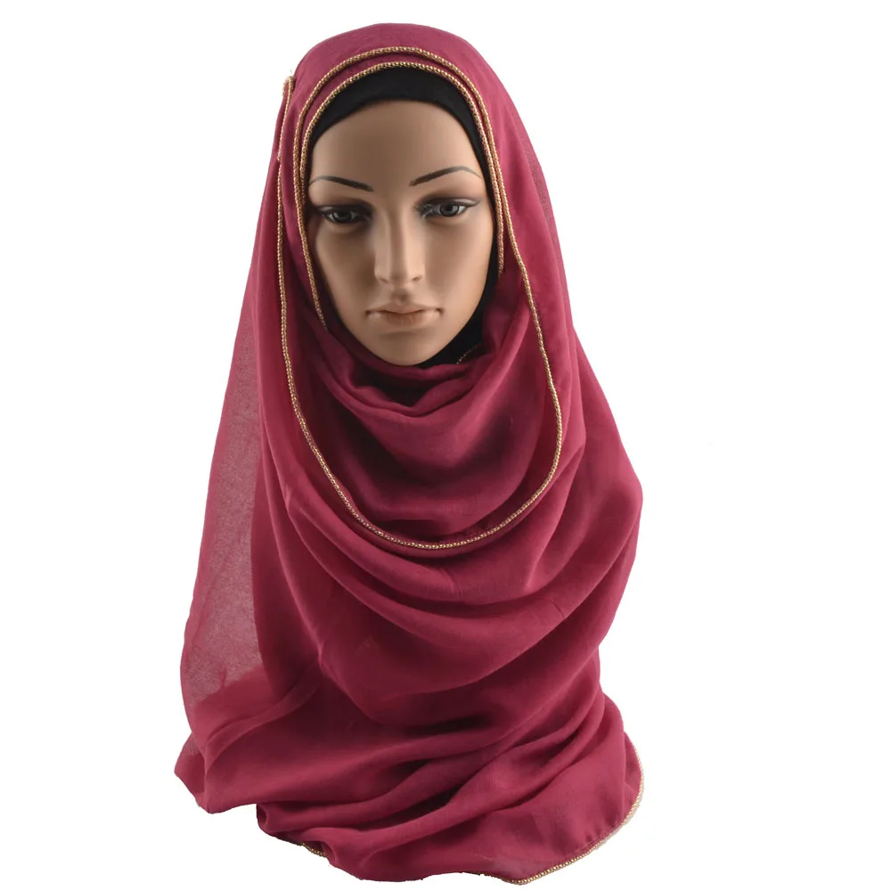 Za 2018,cotton scarf with chain,plain hijab with chain,muslim hijab,shawls and scarves,shawls and wraps,muffler,cape,head scarf