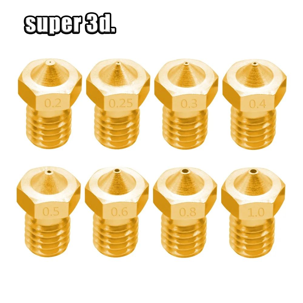 5Pcs V5 V6 Brass Nozzle M6 Thread 0.2/0.25/0.3/0.4/0.5/0.6/0.8/1.0mm E3D V6 Nozzle For 3.00mm Filament 3D Printer Accessories