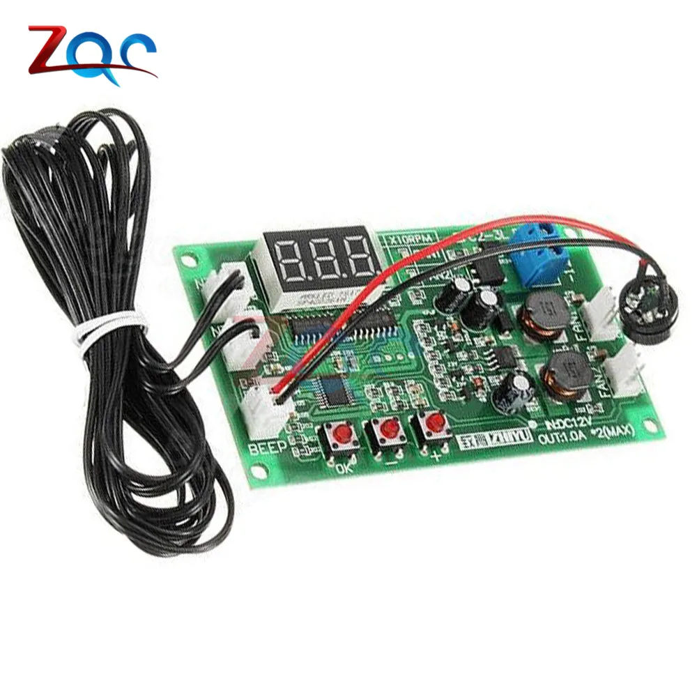 DC 12V Dual 3-wire Fan LED Intelligent Digital Temperature Thermostat Governor Motor Speed Controller Switch Module NTC Sensor