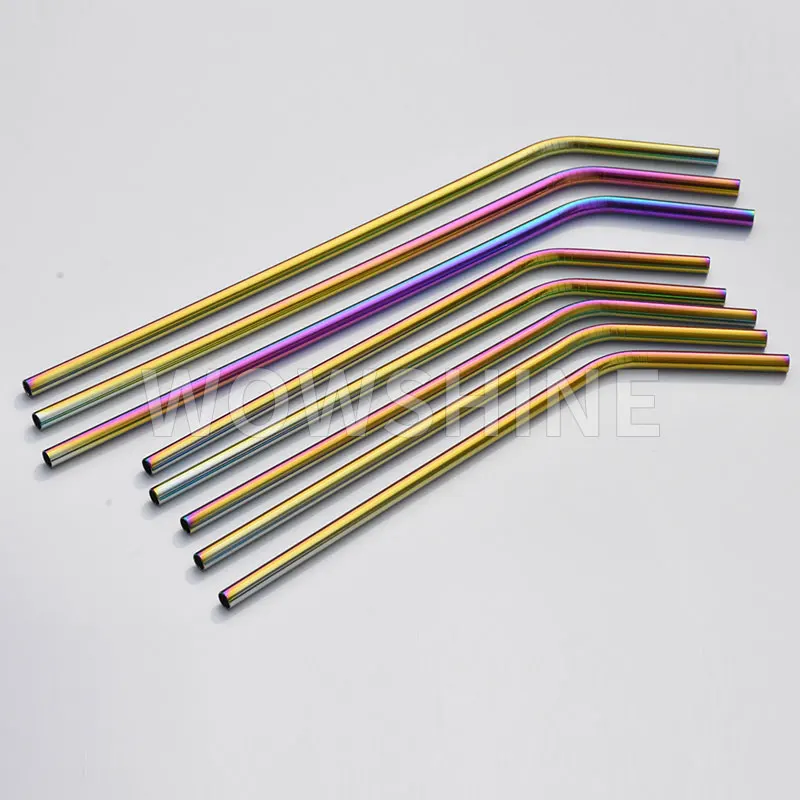 WOWSHINE New Colorful Stainless Steel 304 Drinking Straws 3pcs 267mm + 5pcs 215mm dishwasher safe rainbow color