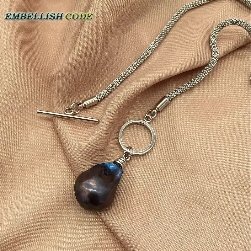 New black blue few brown color large nucleated flame ball OT shape baroque pearl necklace pendant freshwater 100% natural pearls
