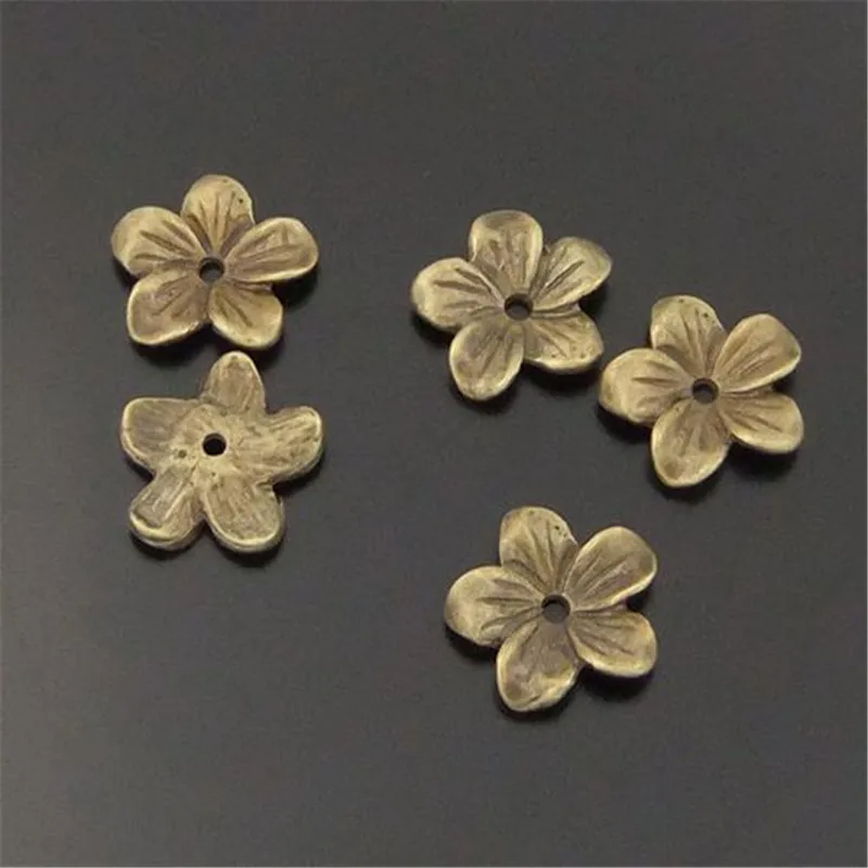 Julie Wang 20PCS Flower Beads Cap Antique Bronze Silver Color Alloy Finding 13*13*2MM Handmade Findings Jewelry Accessory