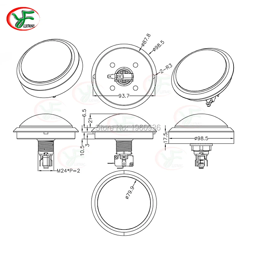 5pcs 100MM LED Light Lamp Arcade Push Button Big Round Switch Player Microswitch +DC12V Blub Video Game Machine Responder Parts