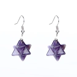 New Natural Stone Drop Earring White Pink Crystal Amethysts Lovely Merkaba Ear Hook Earrings Women Gifts Fashion Charm Jewelry