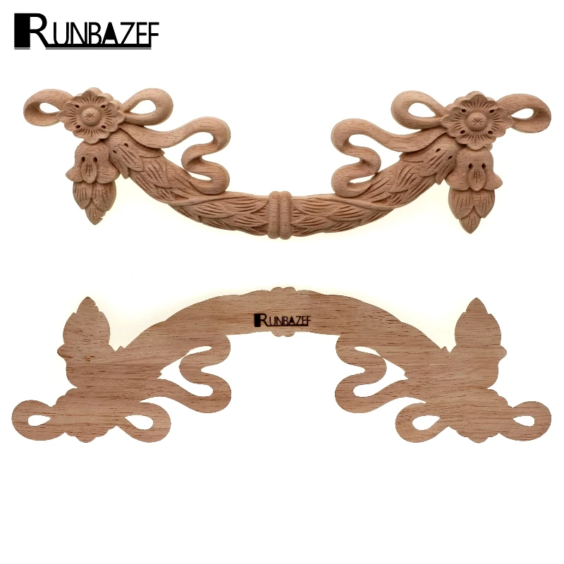 RUNBAZEF Home Furnishing Door Cabinet Decorates Long Applique Ancient Small Real Wood Flower Piece Ornaments Figurines Miniature