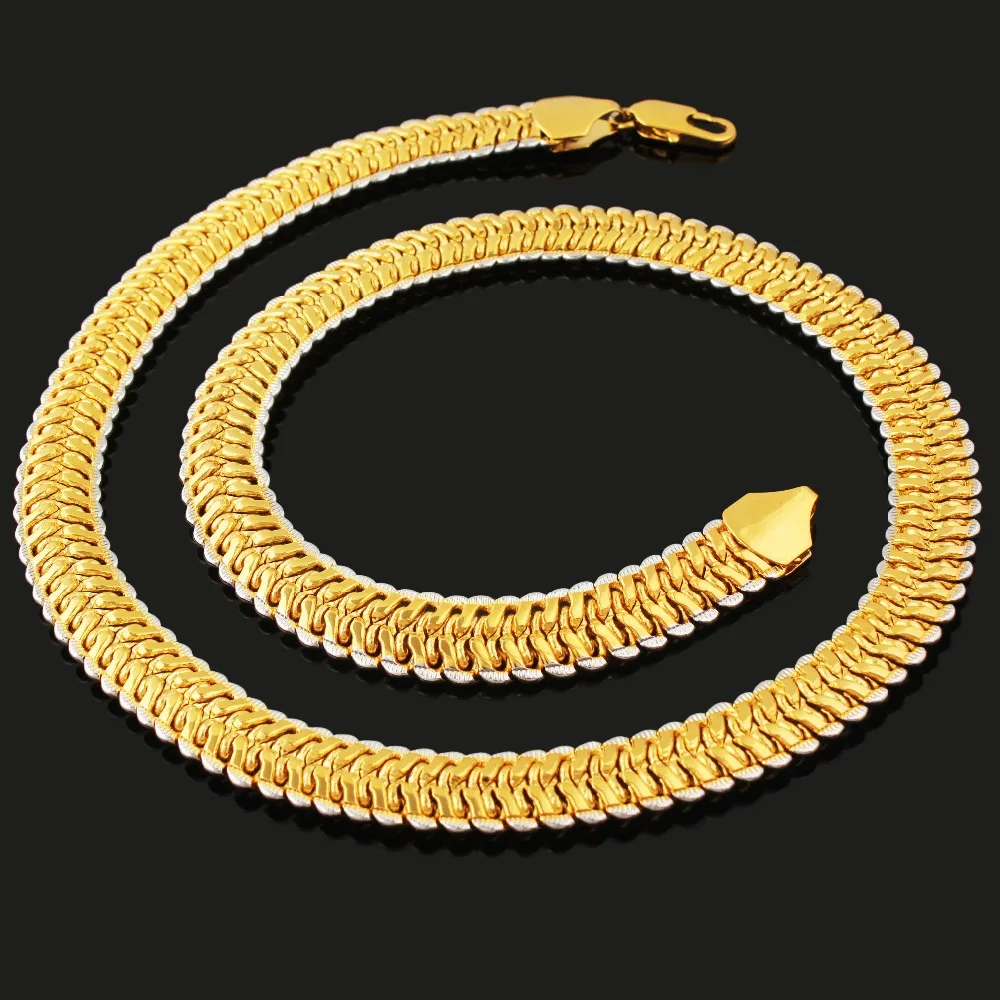 Unique Two Tone Necklace New Trendy Gold/Silver Color 11MM 22 Inches Snake Chain Necklaces Jewelry Men