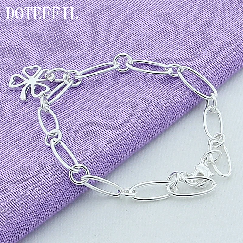 DOTEFFIL 925 Sterling Silver Lucky Clover Flowers Pendant Bracelet For Woman Charm Wedding Engagement Party Fashion Jewelry