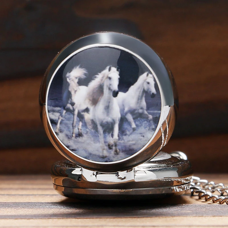 Luxury Small Horse Design Quartz Fob Pocket Watch with Fashion Pendant Sweater Necklace Chain Gift To Women  Free Drop Shipping