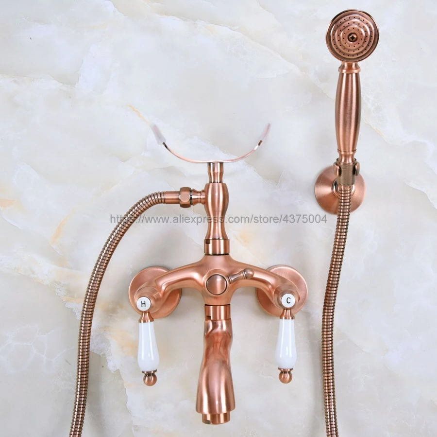 

Antique Red Copper Bathroom Clawfoot Bath Tub Faucet bathtub Handheld Shower Faucet Mixer Tap with Shower Head Holder Nna364