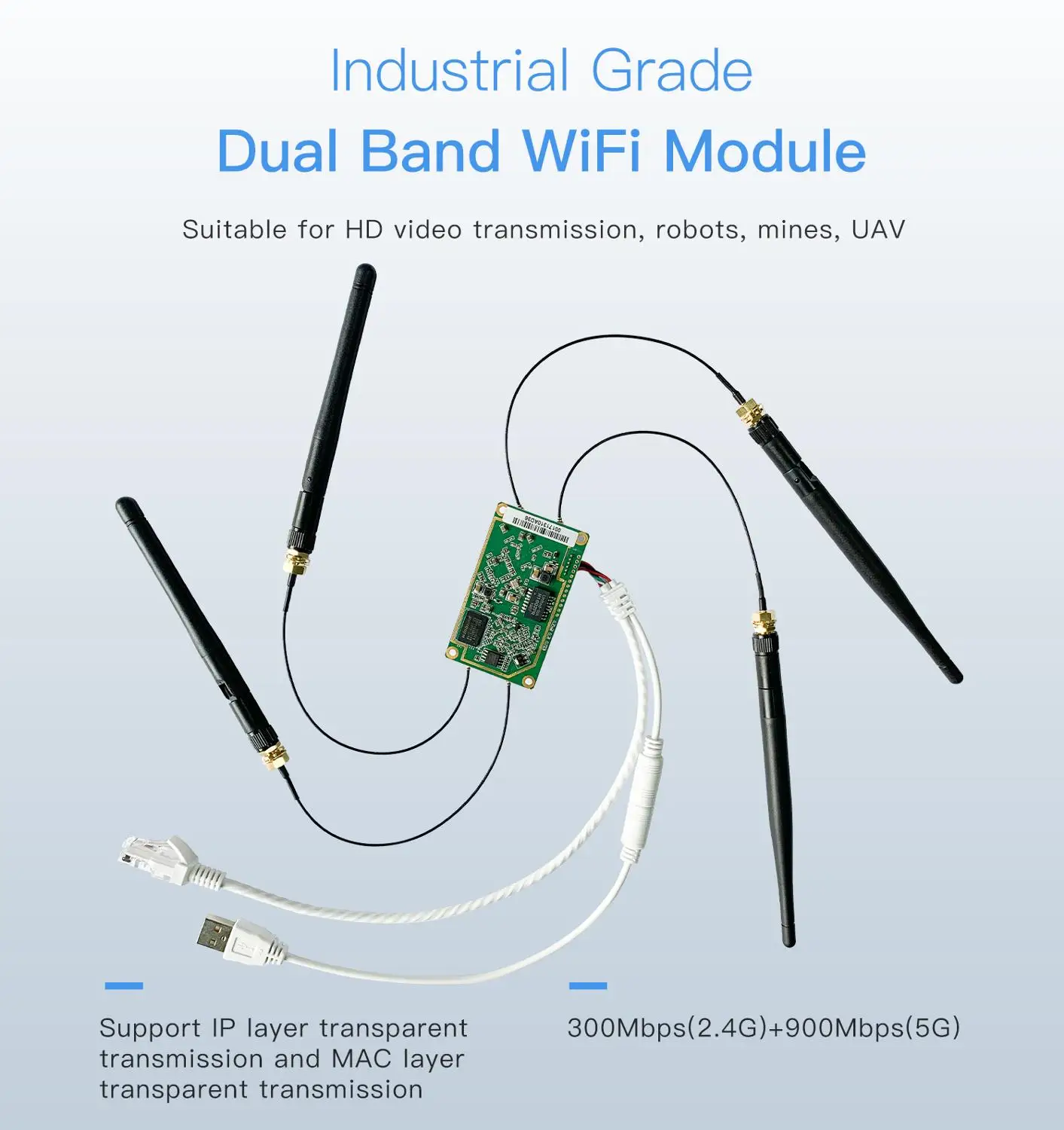 VONETS-Módulo wifi de doble banda 5g de grado industrial, repetidor de puente inalámbrico de 1200M, cable