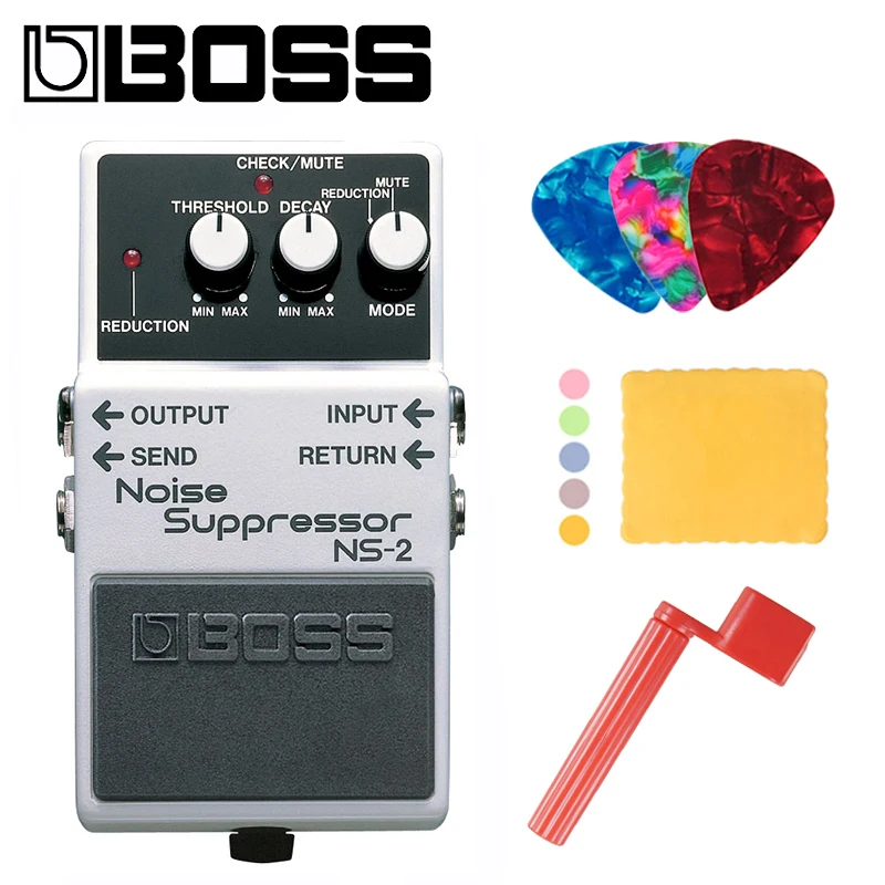 Boss NS-2 Audio Noise Suppressor Pedal for Guitar Bundle with Picks, Polishing Cloth and Strings Winder