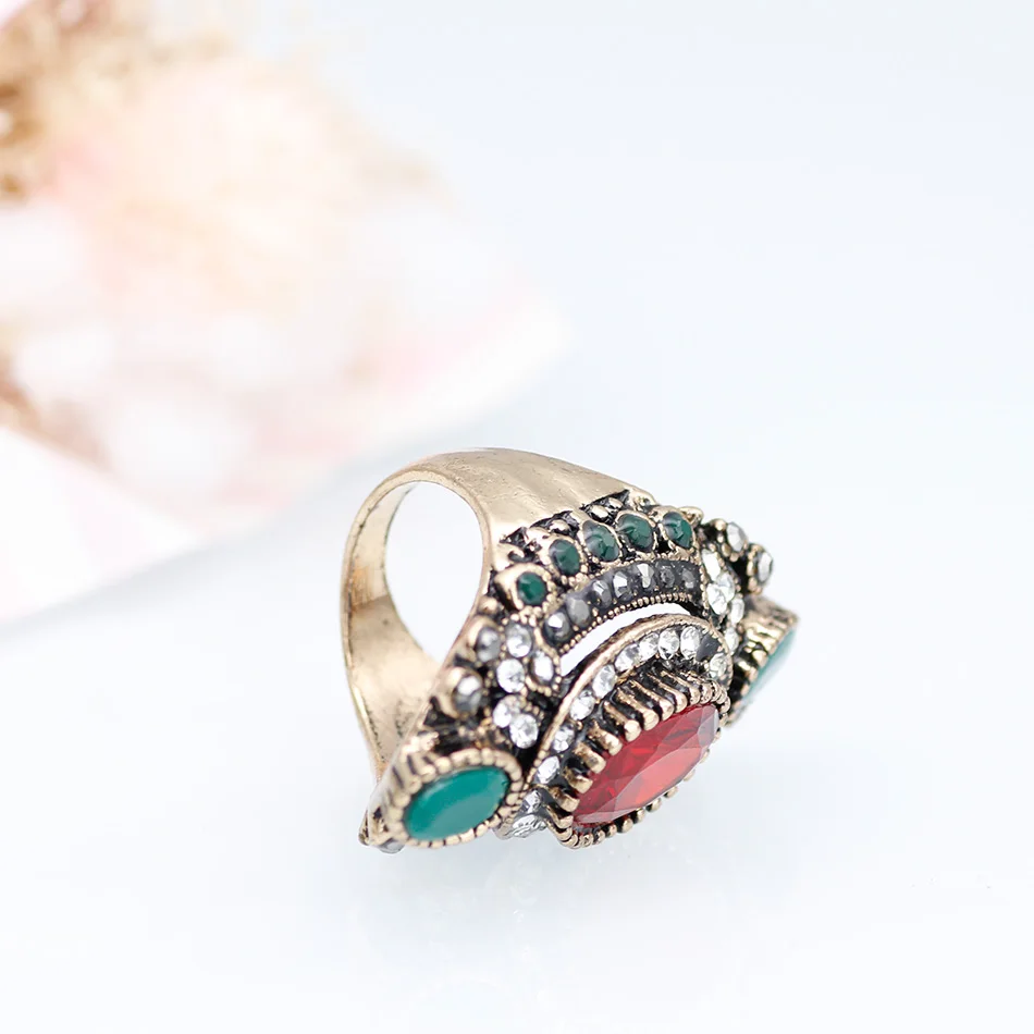 Ethnic Turkey Jewellery Vintage Wedding Rings For Women Color Antique Gold Unique Punk Rock Crystal Resin Ring Gift