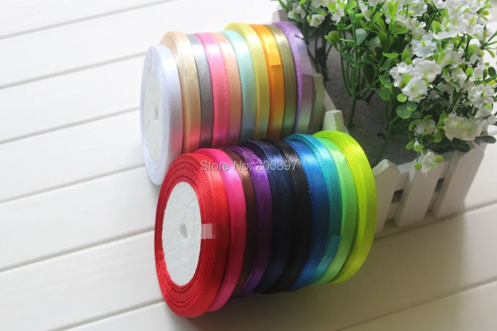 Pure color satin ribbon 6mm gift packing wedding ribbons decoration DIY 25yards roll 10 rolls mixed color min order