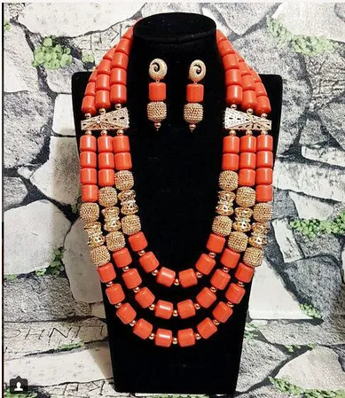 Traditional African Wedding Bridal Statement Necklace Set Luxury Nigerian Wedding Beads Jewelry Set Dubai Free Shipping ABH453