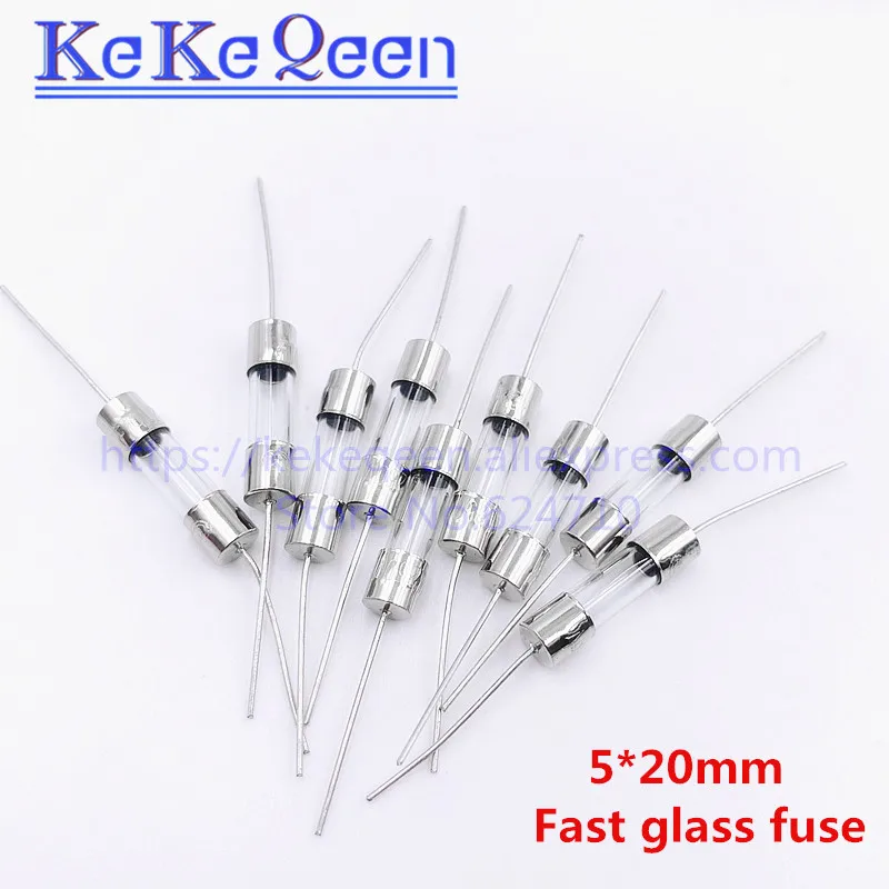 

200PCS/LOT Fuse Tube 5*20mm 4A 250V 5*20 F4AL250V Double iron cap Axial Fast Glass Fuse With Lead Glass Tube 5mm*20mm