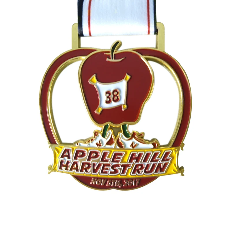 Customized cute apple medallion cut soft metal medal medal running medal promotion gift