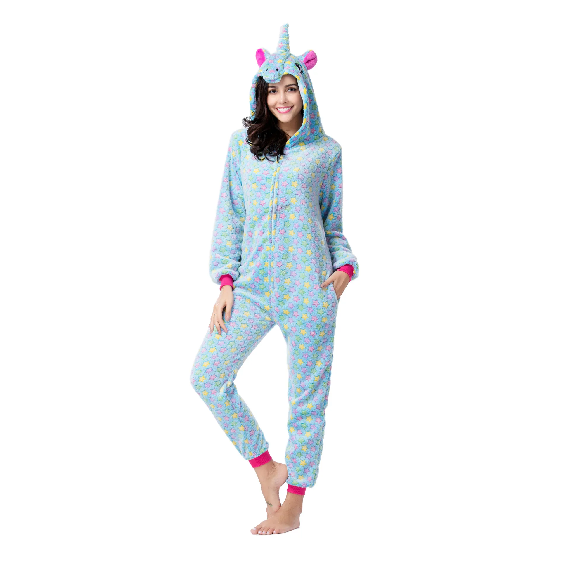 Kigurumi Onesies costumes men women Cosplay Cartoon Five-pointed star unicorn zipper Pajamas Costumes Sleepwear halloween Party