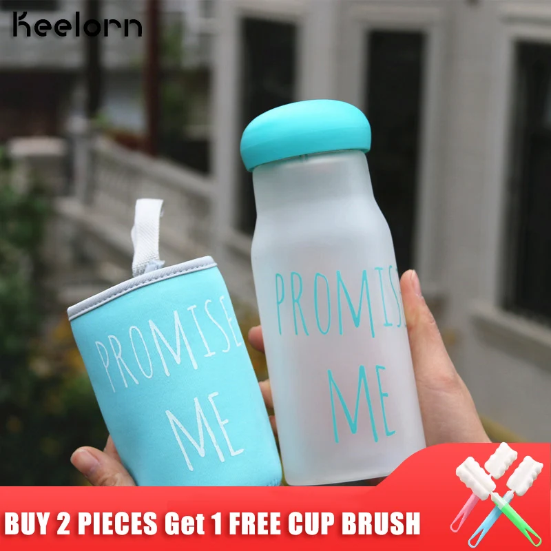 Keelorn 350ML High Quality Hot Sale Summer Cartoon Transparent Glass Portable Handle Glass Travel Water Bottle