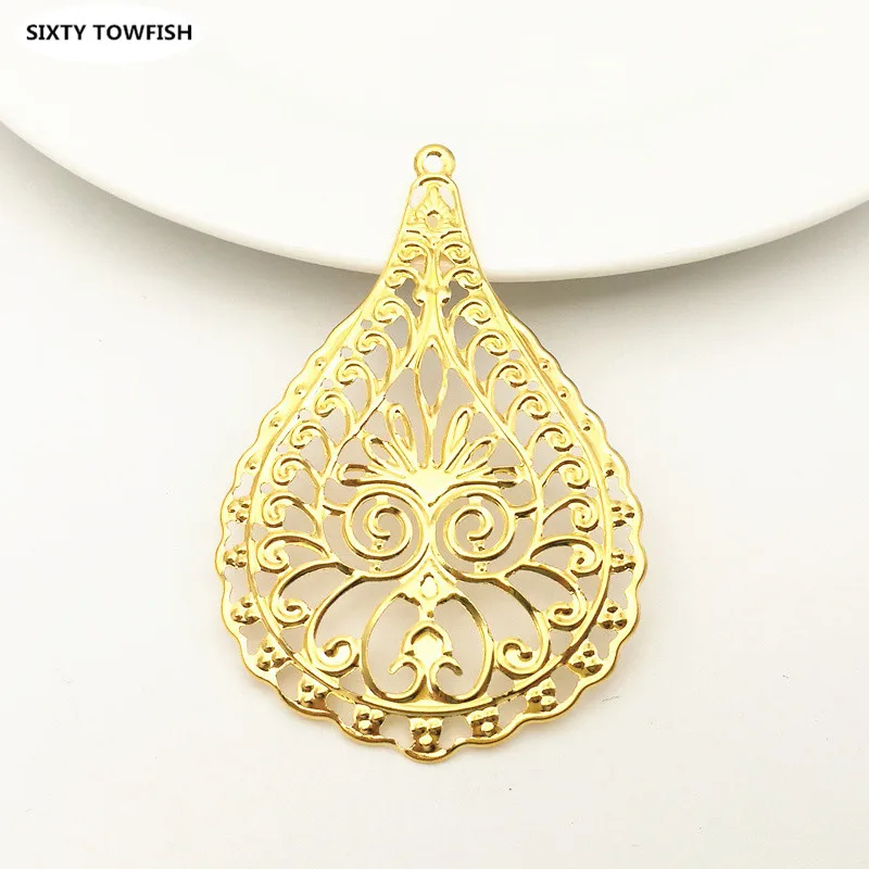 10/50 Pieces 40x63mm Metal Gold Color Filigree Big Waterdrop Flower Slice Charms Base Setting DIY Jewelry Components Findings